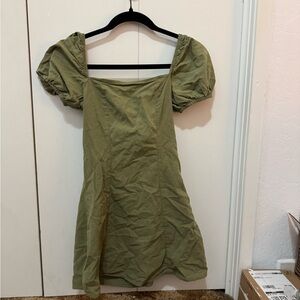 Olive Green Puff Sleeve Mini Dress